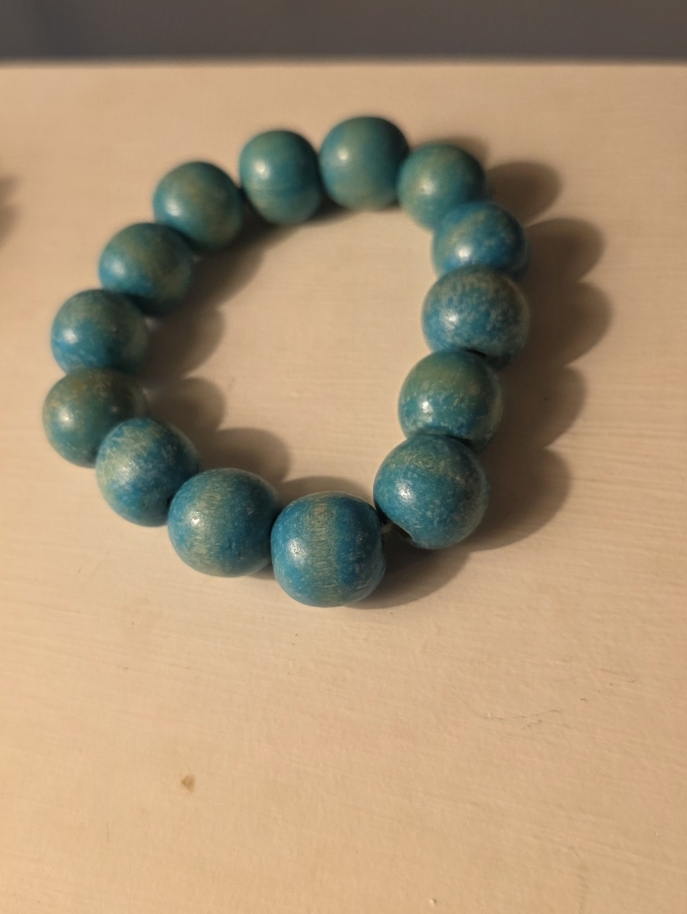 Blue Wood Beaded Stretch Bracelet